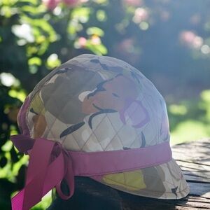 Quilted Vera Bradley Pageboy Hat with Pink Ribbon